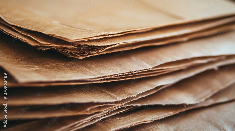 Aufkleber Stacked sheets of textured brown paper creating an artistic layered effect suitable for crafts : Generative AI