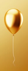 Obraz premium Gold Balloon, Floating Balloon, Golden Balloon on String, Yellow Background, Celebration Balloon, Shiny Balloon, Party Decoration, Balloon