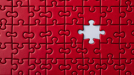 Incomplete red puzzle with one missing piece