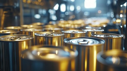 A high-speed industrial machine sealing metal cans in a food packaging facility.