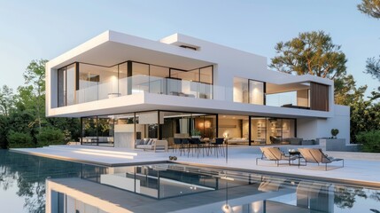 Fototapeta premium Modern Luxury Villa with Infinity Pool: Architectural Dream Home