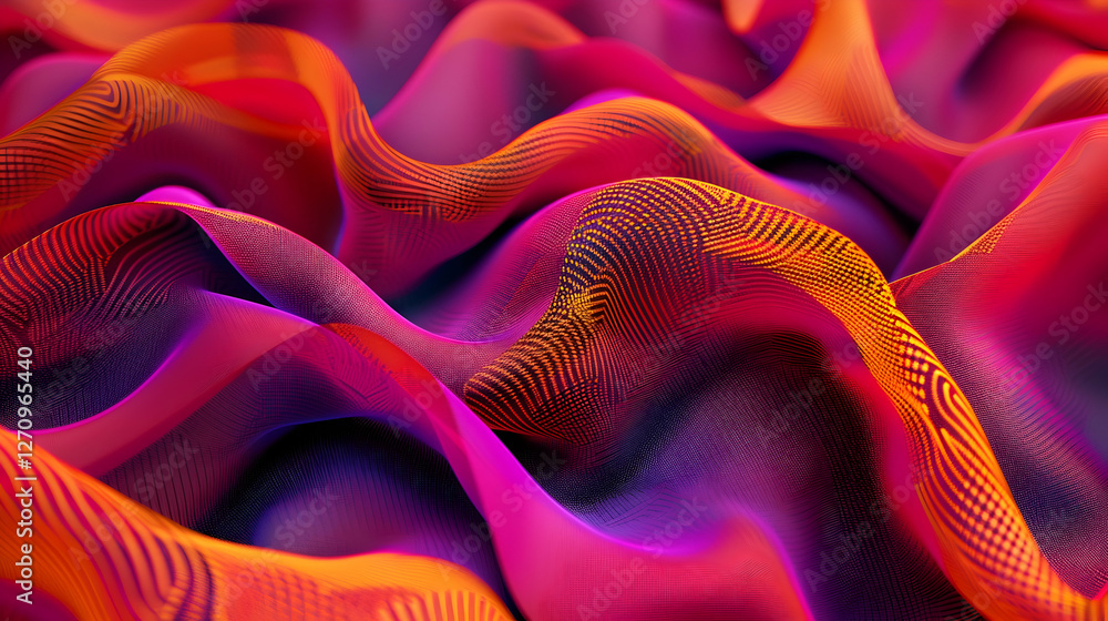 Poster colorful abstract waves of fabric flowing elegantly, creating vibrant patterns and textures