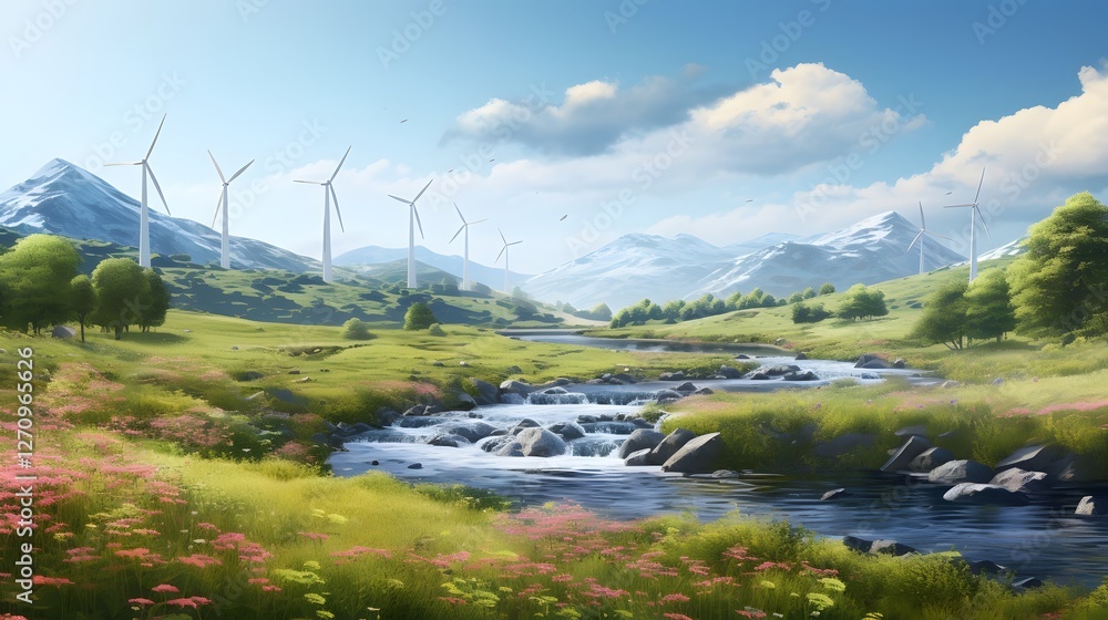 Poster cutting edge wind farm with ai driven energy optimization systems a futuristic landscape of renewabl