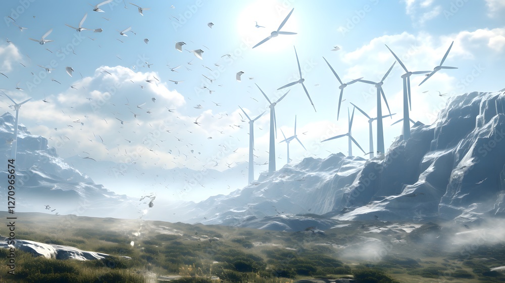 Poster futuristic wind farm with advanced ai powered energy optimization systems harnessing the power of re