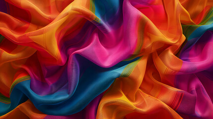 Obraz premium Vibrant, flowing fabric showcasing rich colors in a wave-like pattern, ideal for textile design