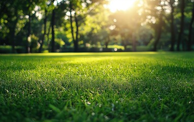 Naklejka premium A vast, perfectly maintained lawn, deep green grass stretching to the horizon