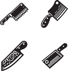 Silhouette Collection of Various Meat Cleavers and Knives