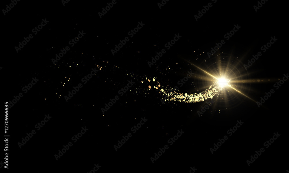 Poster magic bright golden cloud of sparkling bokeh highlights. small, bright particles of sparkling bokeh 
