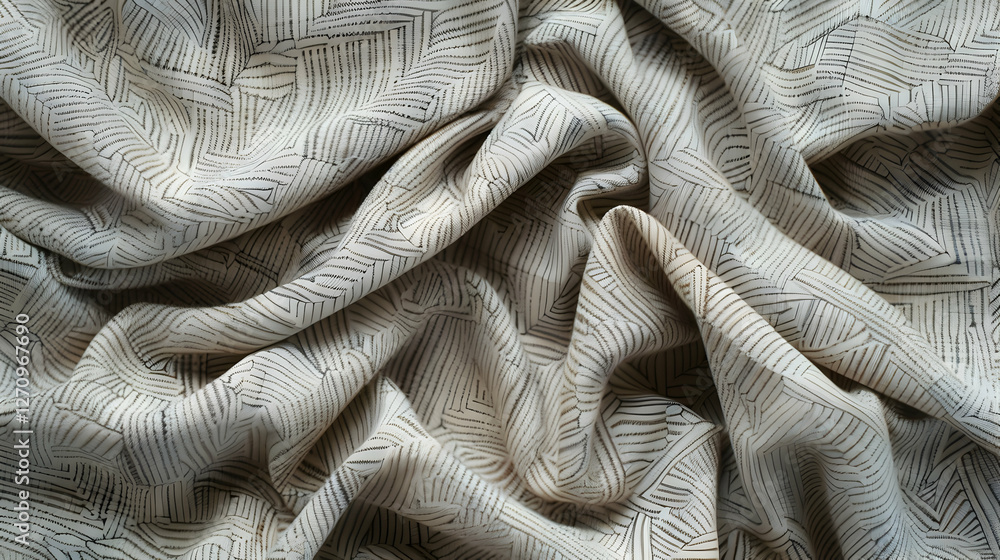 Poster elegant textured fabric with intricate patterns, draped artistically, showcasing soft folds and shad