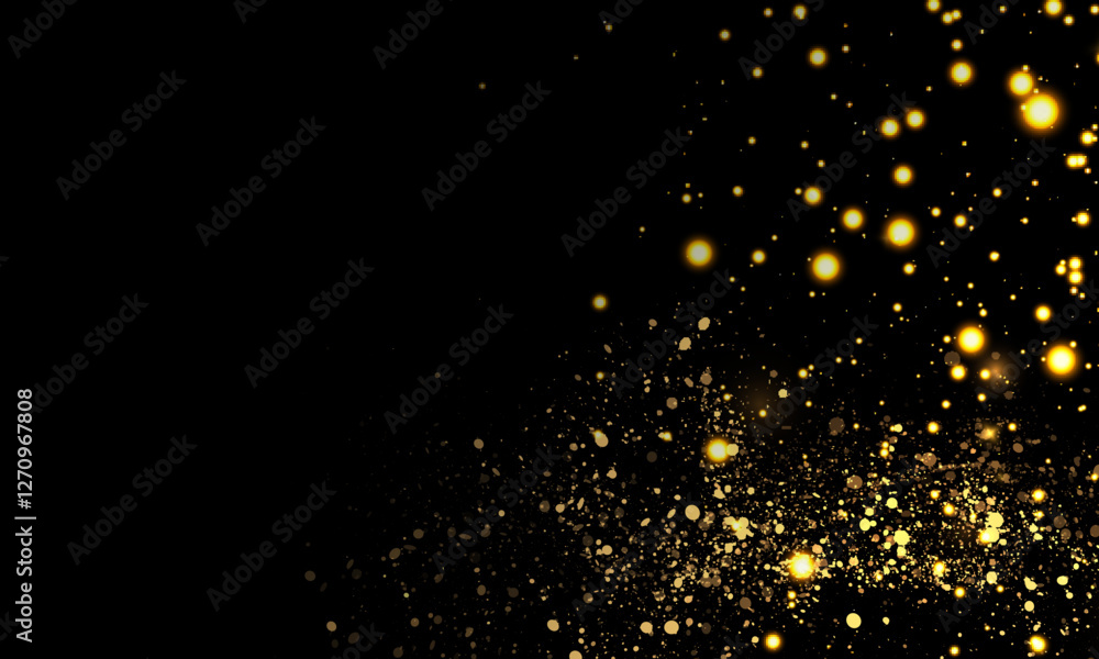 Wall mural magic bright golden cloud of sparkling bokeh highlights. small, bright particles of sparkling bokeh 