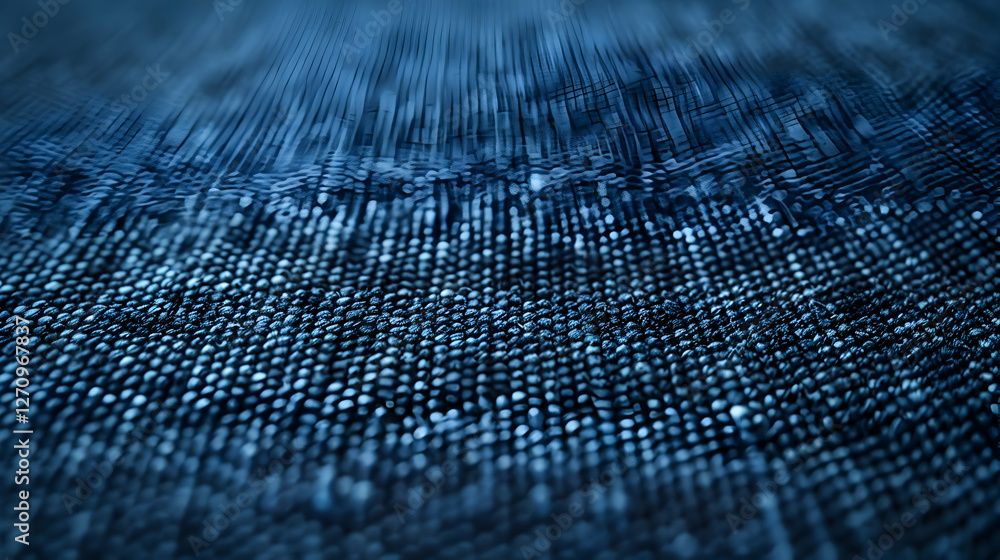 Poster close-up of textured blue fabric showcasing intricate patterns and depth, ideal for design use