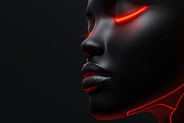 Cybernetic human head with transparent skull, glowing brain activity, AI-powered intelligence visualization