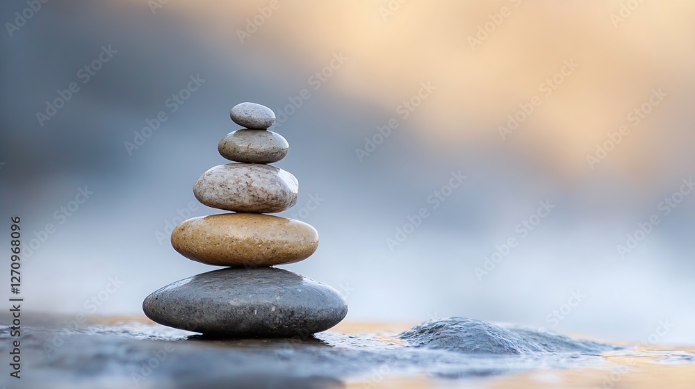 Aufkleber a tranquil stacked arrangement of smooth stones by the water creating a balanced zen aesthetic and c