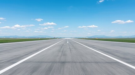 Naklejka premium Empty Runway Under Clear Sky, Perfect for Landing or Takeoff