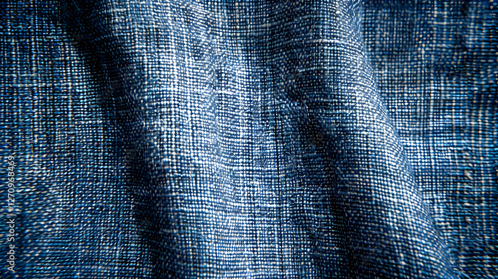 Poster close-up of textured blue fabric showcasing intricate patterns and depth, ideal for textile design