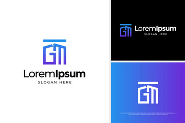 Minimalist letter G or M pillar logo vector design. Initial G M Law Firm logo design template