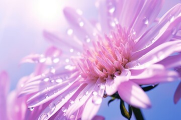 Obraz premium Water droplet on aster flower nature outdoors.