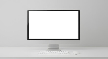 Front view blank PC screen white desktop bright lighting product demonstration clean sharp