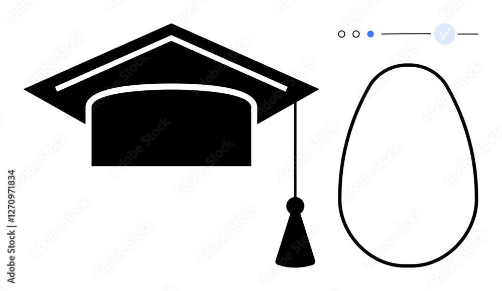 Poster graduation cap paired with an outline and selection options indicating progress or completion. ideal