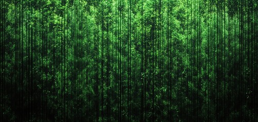 Mysterious verdant forest with a digitally enhanced and stylized design