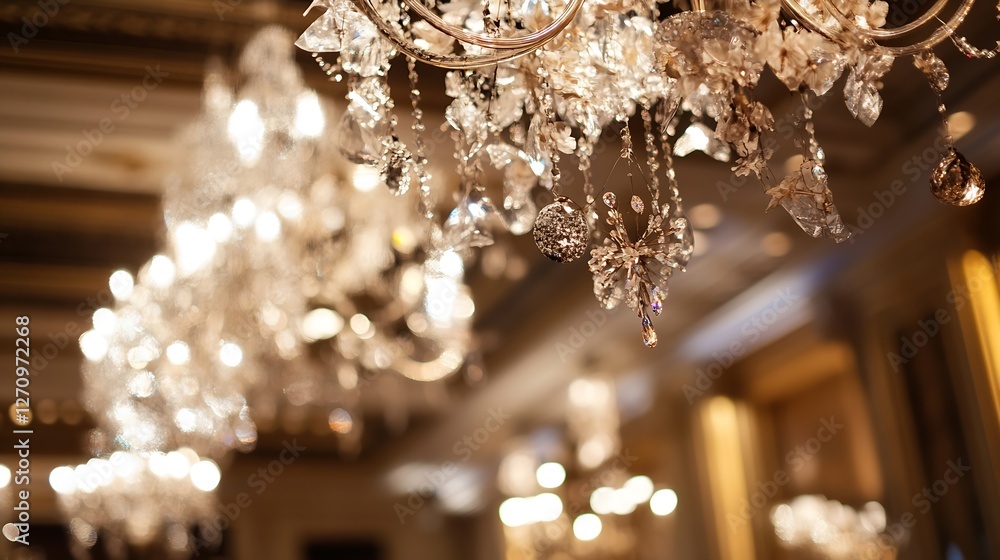 Poster elegant chandelier with sparkling crystals illuminating a luxurious interior setting : generative ai