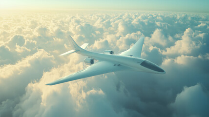 Naklejka premium 未来の航空産業を象徴する水素燃料飛行機の雲上飛行