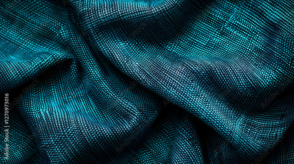 Aufkleber close-up of textured teal fabric showcasing intricate patterns and folds, ideal for design projects
