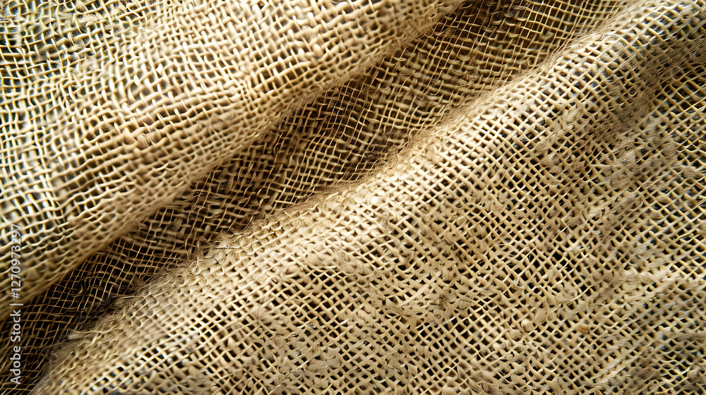 Poster close-up view of textured burlap fabric showcasing natural fibers and weaving patterns