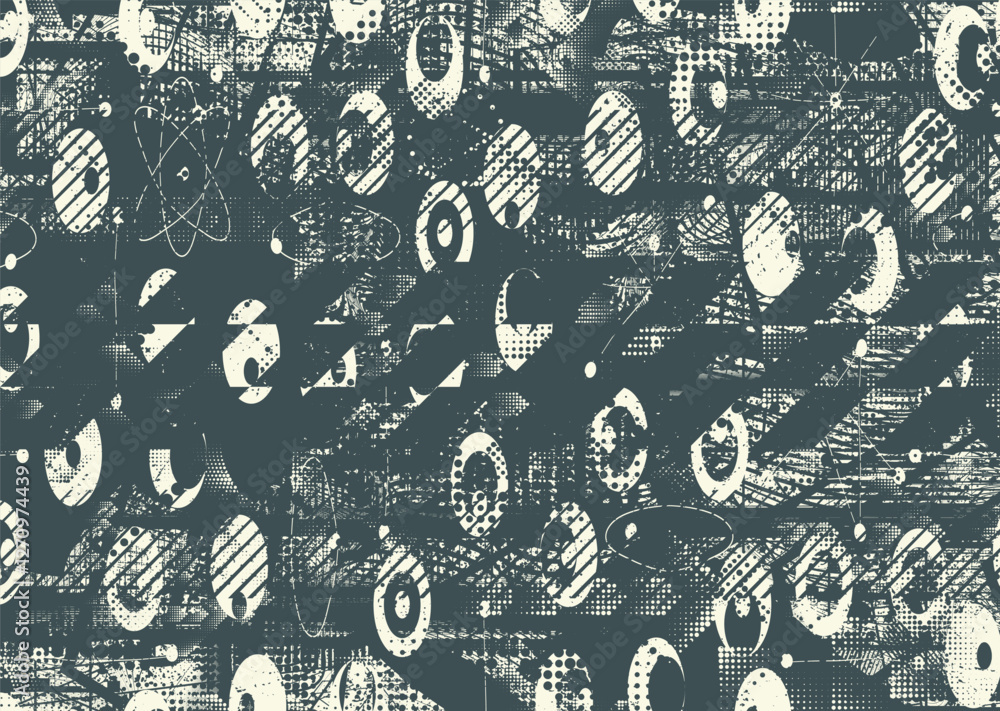 Poster Background with glitch distorted grunge textures . grunge background texture with halftone dots, glitched shapes, textures and lines .Screen print vector background with grunge textured surface.