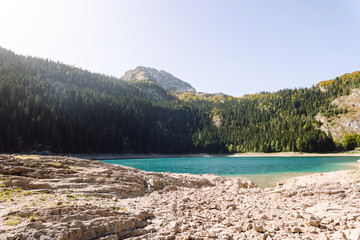 Mountain landscape, picturesque mountain lake in the summer morning