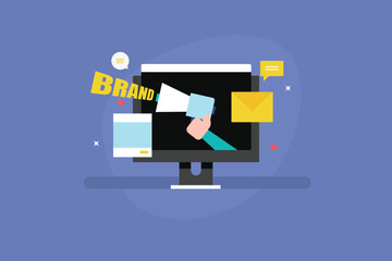 Brand Promotion strategy concept, Brand establishment on internet, Digital marketing strategy development for brand marketing.