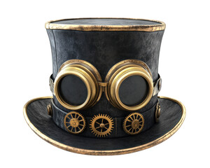 stylish steampunk top hat featuring brass goggles and intricate clockwork details, perfect for adding unique flair to any outfit