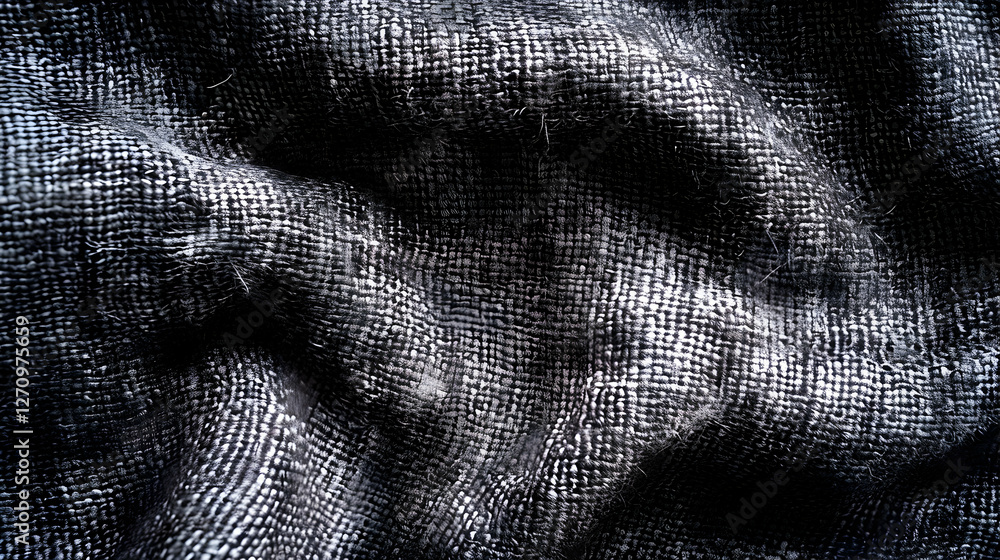 Poster close-up of textured dark fabric showcasing intricate weave patterns and shadows