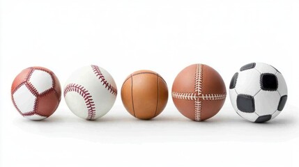 Five Different Sports Balls Arranged in a Row on White Background