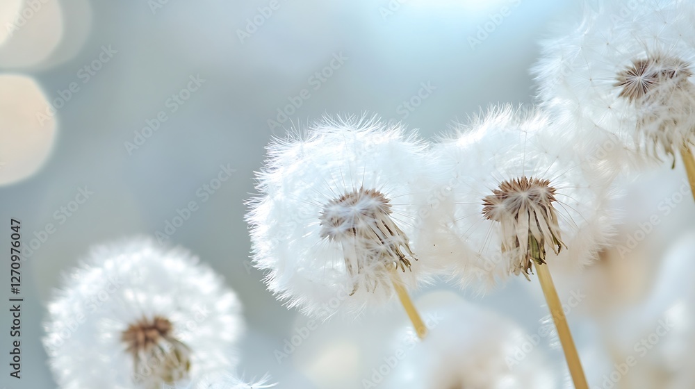 Aufkleber closeup view of dandelion seeds gently blowing in the wind capturing the beauty of nature : generati