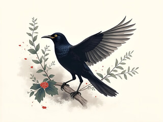 Fototapeta premium Starling spotted ink-shaped with nature