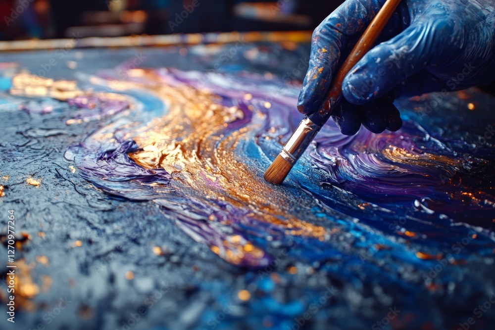 Aufkleber vibrant paint swirls created by hand using a brush on a textured canvas during an art session in the
