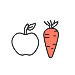 Fototapeta premium Apple and carrot illustration, healthy eating concept, white background, website design