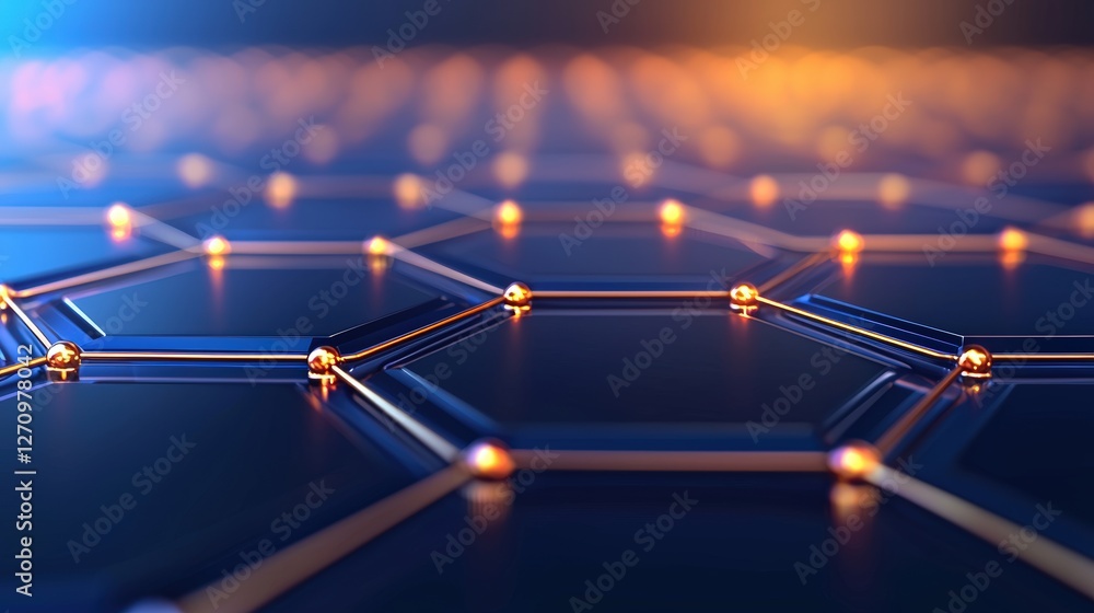 Poster a close-up view of a hexagonal grid with glowing nodes, illustrating a geometric pattern that sugges
