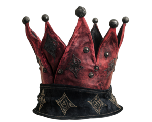royal crown with unique design featuring arcane symbols and rich red color. This ornate headpiece is perfect for fantasy themes and adds touch of magic to any costume or setting