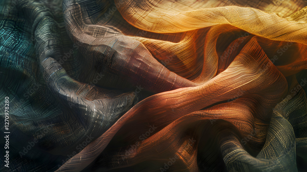 Poster abstract fabric texture in vibrant colors flowing gracefully, creating a dynamic visual effect