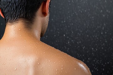 Naklejka premium Close-up of a man’s back under water spray