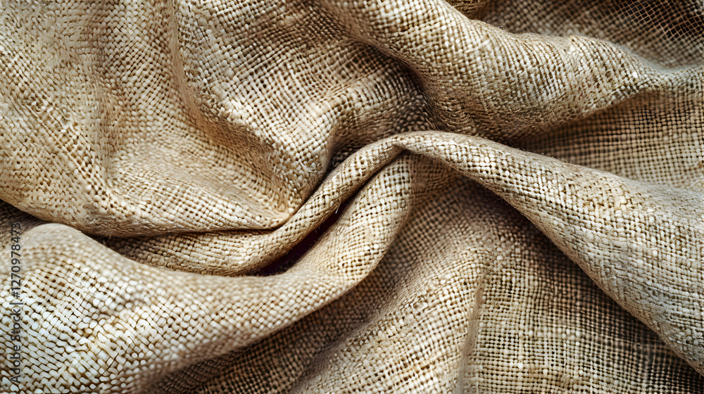 Poster close-up of textured fabric showcasing intricate weave patterns and natural fibers in soft light