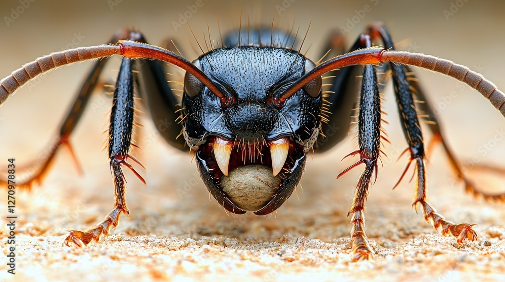 Poster closeup of a bug with its mouth open revealing its distinct features and textural detail