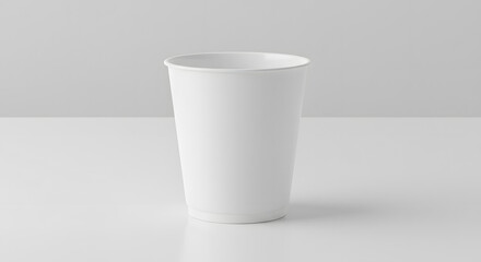 Glossy blank 2 oz cup white table background reflective surface smooth plastic material clean