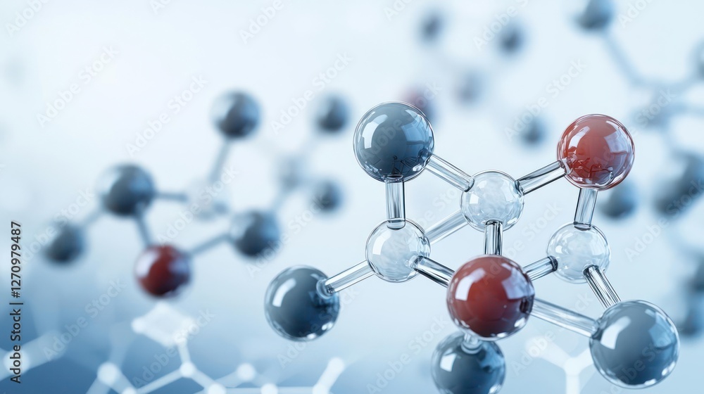 Aufkleber abstract 3d molecular structure model with red and grey atoms