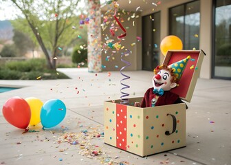 Jack-in-the-Box opening with confetti flying in the air on April Fool's Day