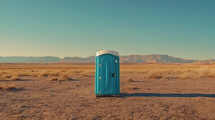 Area Services Sanitary, Solitary Portable Toilet in Empty Desert Landscape with Serene Minimalist Composition