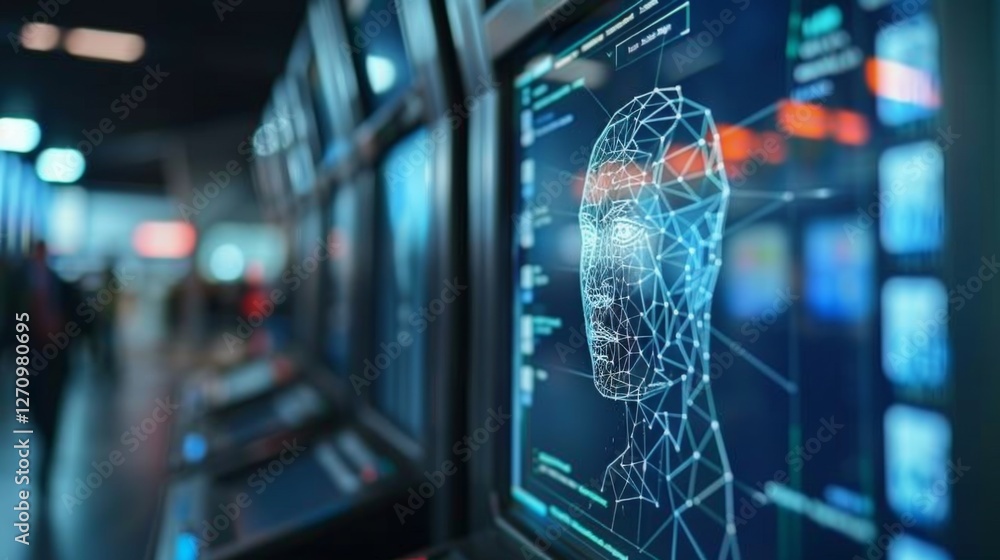Poster displays with digital human faces showcase ai technology, attracting attention with their detailed g