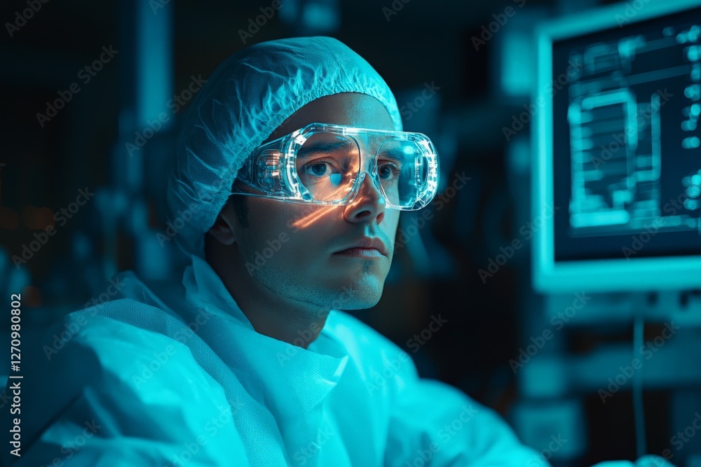 Aufkleber scientist working in a high-tech laboratory during a night shift focused on research and data analys